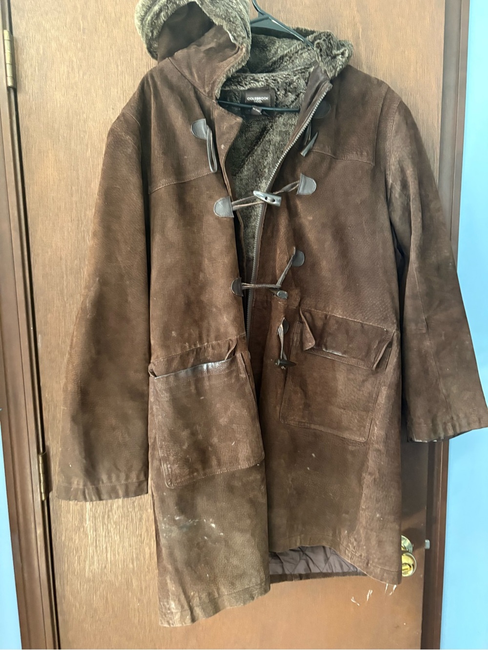 Women's Brown Suede Toggle Shearling Peacoat
